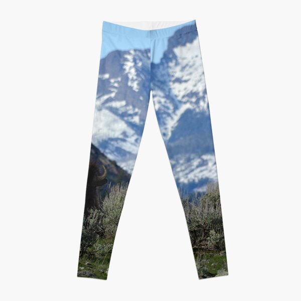 Bison in Yellowstone, Yellowstone Montana,Yellowstone Wyoming, Bison in Mountains Leggings RB1608 product Offical yellowstone Merch