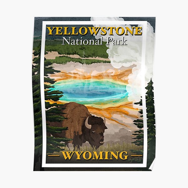 Yellowstone national park Wyoming illustration Poster RB1608 product Offical yellowstone Merch
