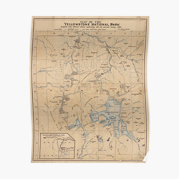 Vintage Map of Yellowstone National Park (1889) Poster RB1608 product Offical yellowstone Merch