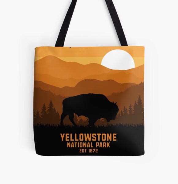 Vintage Retro Yellowstone National Park Wyoming USA Bison 80s 70s Style All Over Print Tote Bag RB1608 product Offical yellowstone Merch