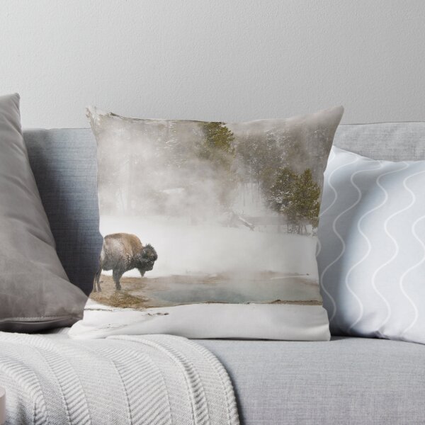 Bison Keeping Warm, Yellowstone National Park Throw Pillow RB1608 product Offical yellowstone Merch