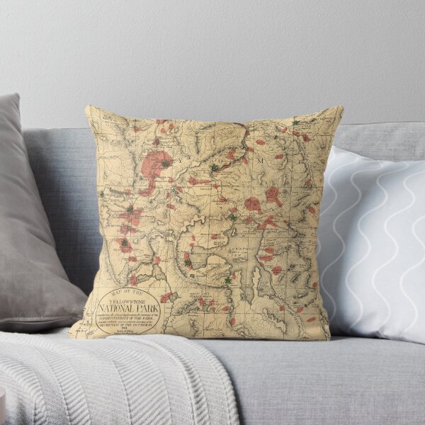Vintage Map of Yellowstone National Park (1881) Throw Pillow RB1608 product Offical yellowstone Merch